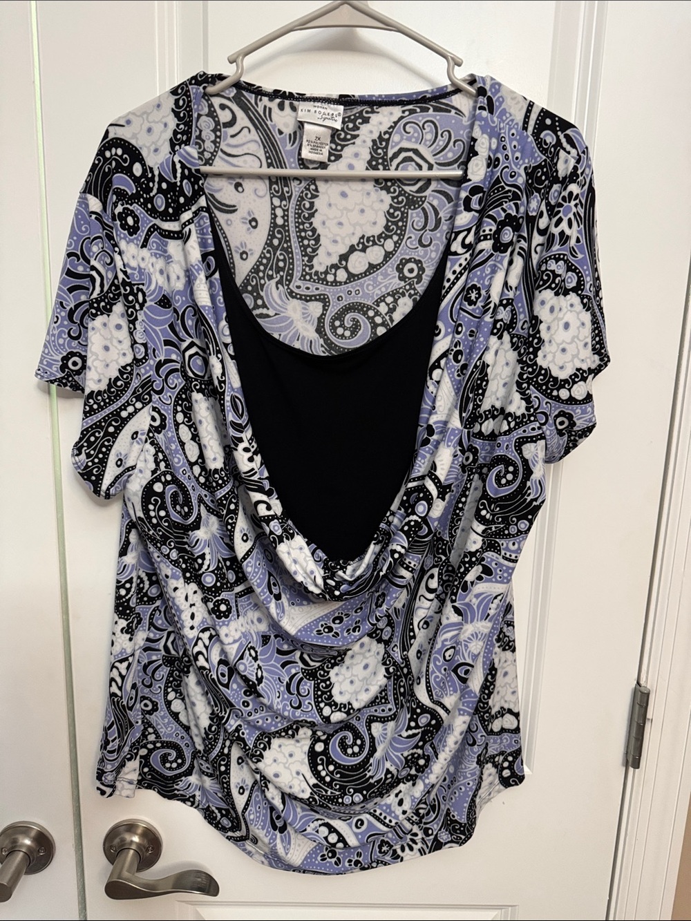 Kim Rogers Black and Lavender Paisley Drape-Back Tunic